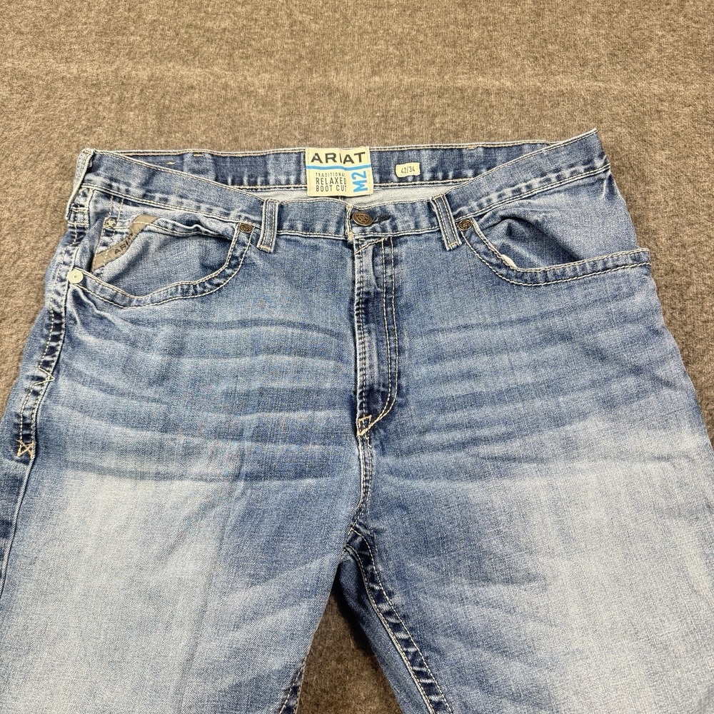 Ariat Rebar M4 Jeans Mens 42x34 Relaxed Boot Cut Workwear Distressed Whiskers - Picture 3 of 9